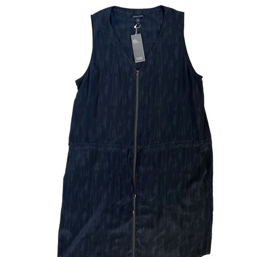 Eileen Fisher Print Silk V-Neck Front Zip Dress with Pockets - Size Large - $278 - Picture 3 of 8